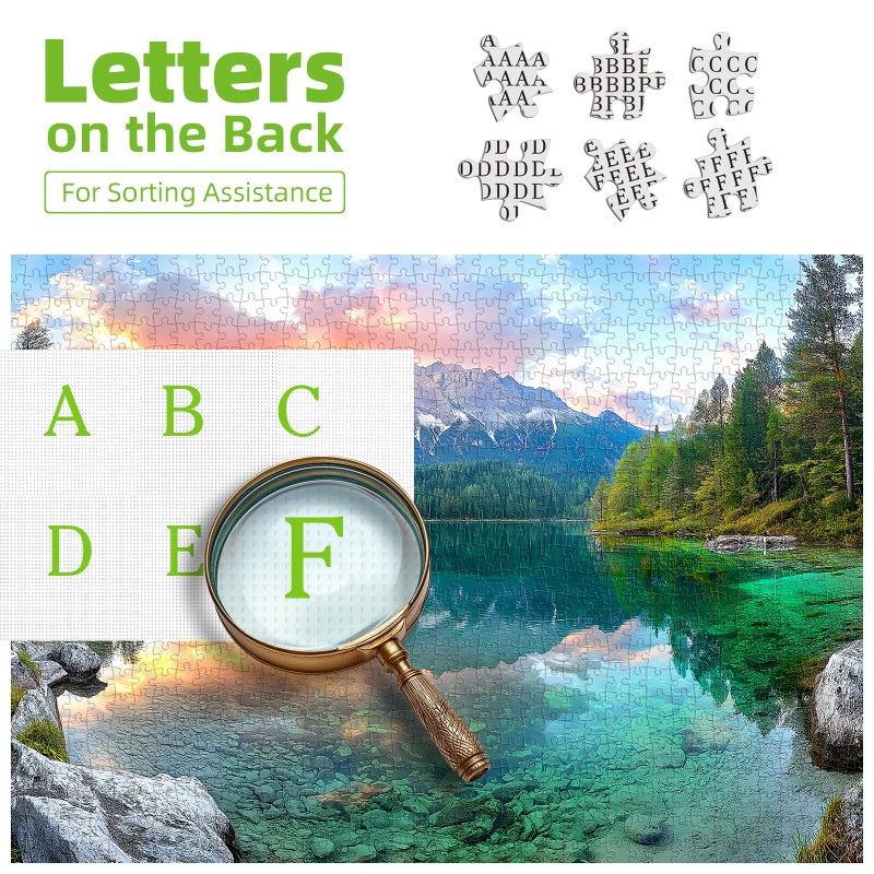 MINIWAN Eibsee Lake Jigsaw Puzzles 1000 Pieces Nature Landscape Puzzles for Adults 1000 Pieces with Letters on Back Hard Impossible Difficult Challenging Family Puzzle Mountain Scenery Lake Puzzles - Image 3