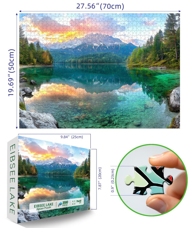 MINIWAN Eibsee Lake Jigsaw Puzzles 1000 Pieces Nature Landscape Puzzles for Adults 1000 Pieces with Letters on Back Hard Impossible Difficult Challenging Family Puzzle Mountain Scenery Lake Puzzles - Image 2