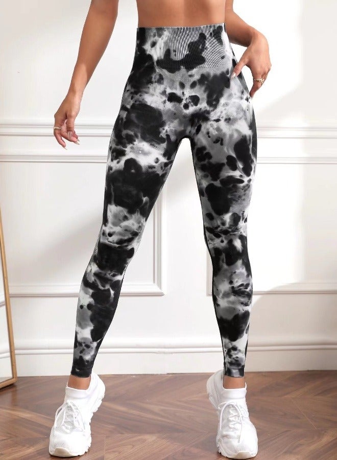 نيبمينينت بنطلون يوجا عالي الخصر بتصميم عدم التماسك وطباعة التاي-داي - سروال رياضي رافع للأرداف للنساء، مقاس ضيق لممارسة الرياضة والجري مع دعم للبطن - Image 1