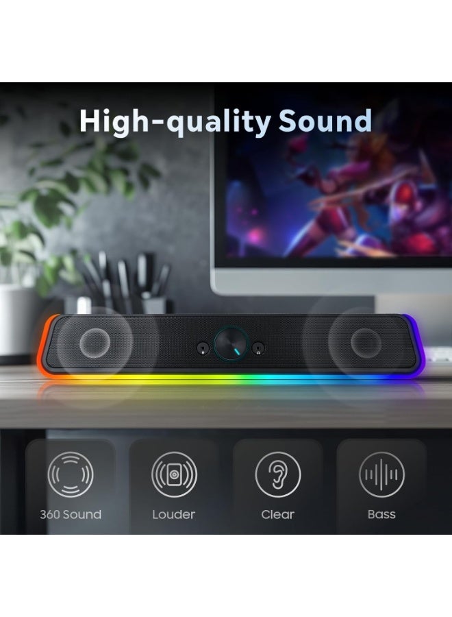 Baytion PC Speakers, Touch Laptop Speaker with Great Surround Sound，USB Powered 6W Stereo Soundbar with 2 Diaphragms, 3.5mm Aux Input, Wired Soundbar for Desktop Computer Laptops - Image 2