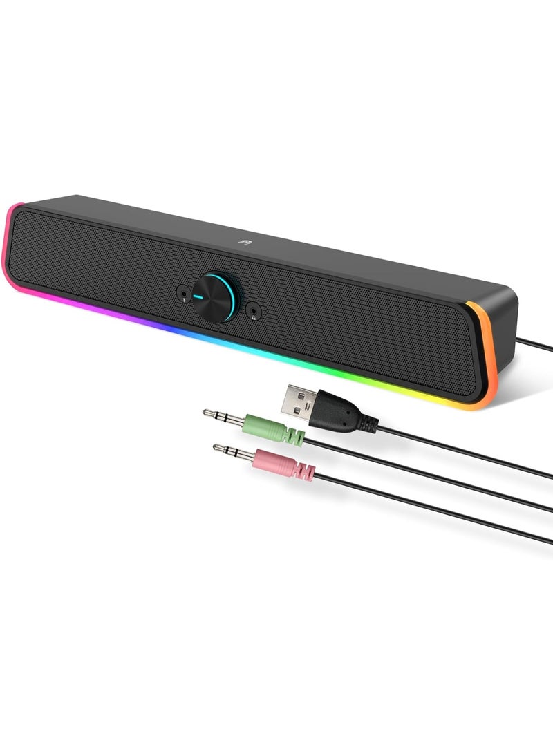 Baytion PC Speakers, Touch Laptop Speaker with Great Surround Sound，USB Powered 6W Stereo Soundbar with 2 Diaphragms, 3.5mm Aux Input, Wired Soundbar for Desktop Computer Laptops - Image 1