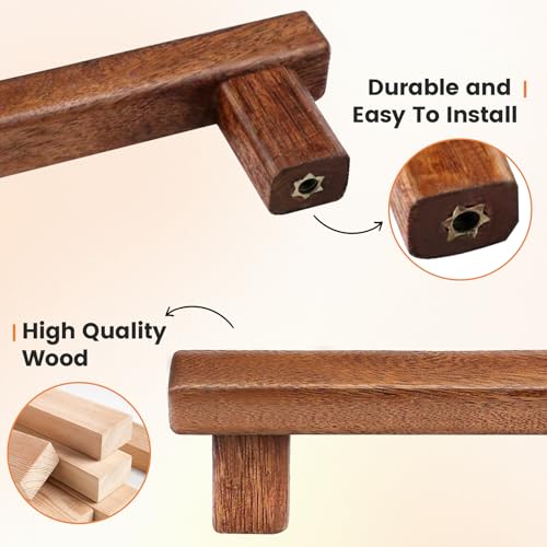 Semetall 8Pcs Walnut Wood Drawer Pulls,5 inch Hole Center Pull Handles Wood,Wooden Handles for Dresser Drawers,Cabinets,Kitchen,Wardrobe - Image 2