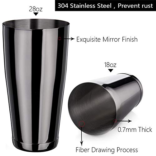 LINALL Stainless Steel Boston Shaker - 2-piece 18oz & 28oz Professional Bartender Cocktail Shaker Bartender Shaker Kit - CTSK0013 (Black) - Image 4