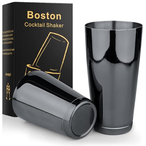 LINALL Stainless Steel Boston Shaker - 2-piece 18oz & 28oz Professional Bartender Cocktail Shaker Bartender Shaker Kit - CTSK0013 (Black) - Image 1