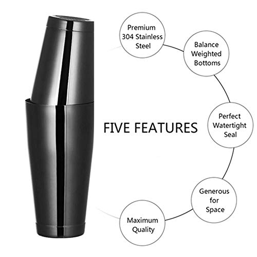 LINALL Stainless Steel Boston Shaker - 2-piece 18oz & 28oz Professional Bartender Cocktail Shaker Bartender Shaker Kit - CTSK0013 (Black) - Image 2