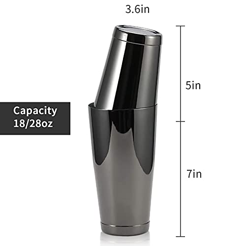 LINALL Stainless Steel Boston Shaker - 2-piece 18oz & 28oz Professional Bartender Cocktail Shaker Bartender Shaker Kit - CTSK0013 (Black) - Image 3