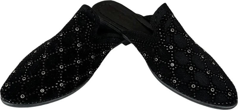 Liger Suede Pointed Toe Stone Design Women's Slippers Black - Gold