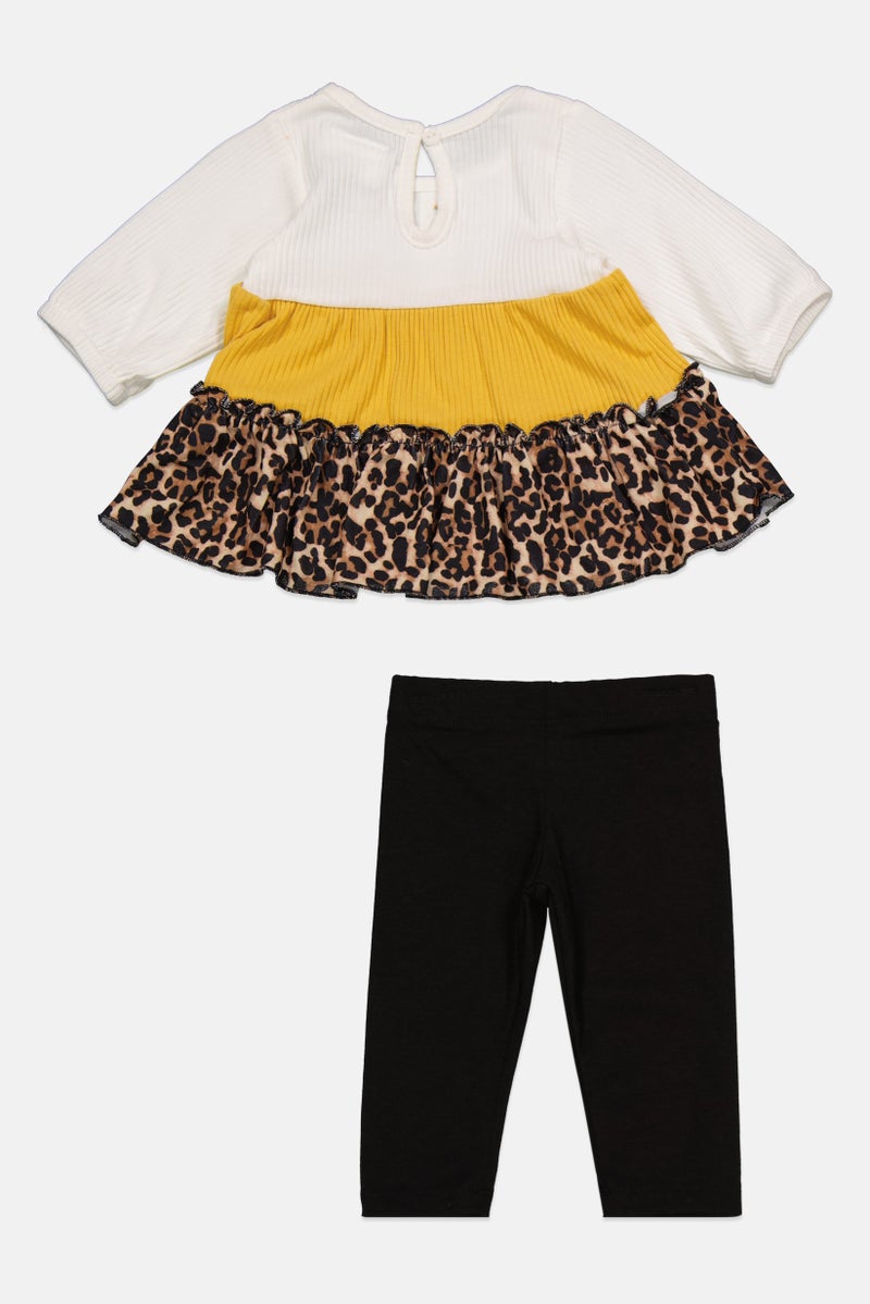 Rare Editions Toddler Girl 2 Piece Knit Printed Tiered Top And Legging Set, Ivory - Image 2