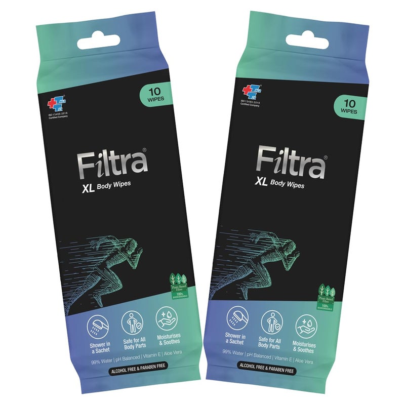 Filtra XL Body Wipes | Extra Large & Thick Full Body Wipes | Pack of 10 Single Sachets Wipes | Shower in a Sachet | Suited for Gym, Sports, Travel & More - 10 count (Pack of 2) - Image 1