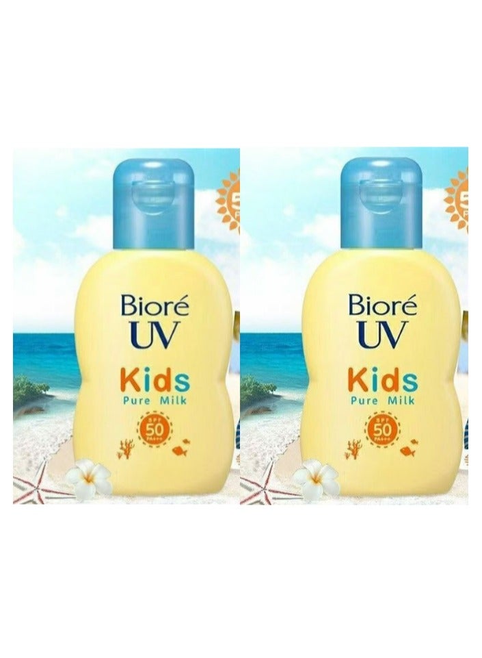 بيوريه Bioré UV Kids Pure Milk SPA 50 PA+++ واقي شمسي للبشرة الحساسة للأطفال 70 مل ، حزمة من 2