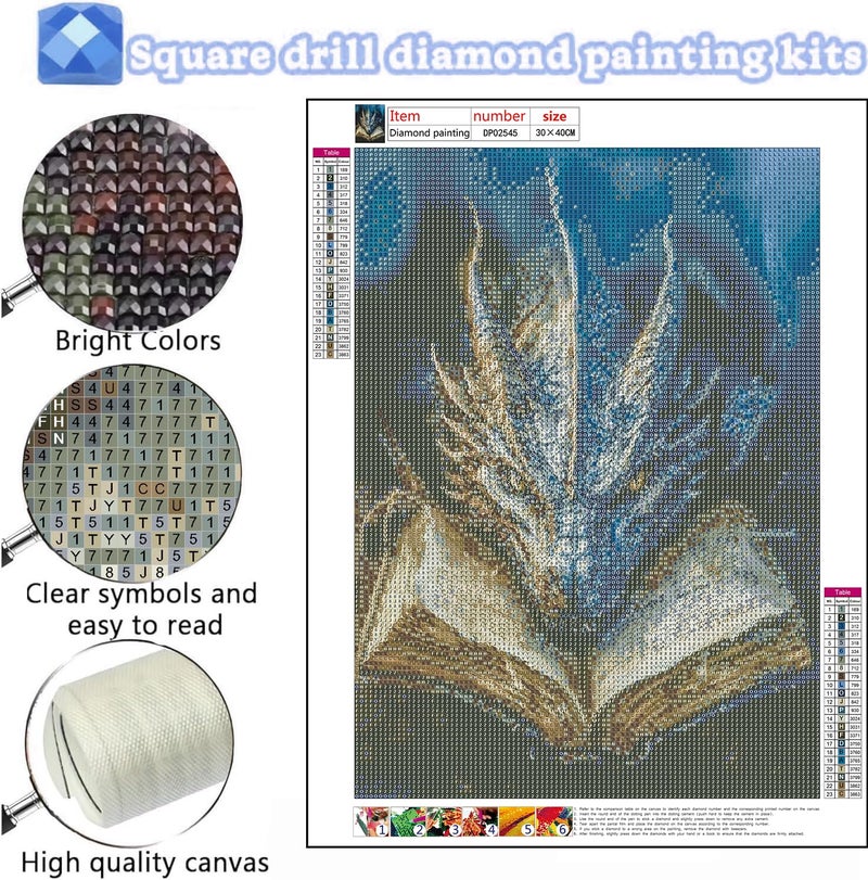 AIBOERL Square Drill Dragon Diamond Art Kits for Adults,Dragon 5D Diamond Painting Kits for Adults Beginners,DIY Square Diamond Dot Painting Gem Art Kits for Adult,Home Wall Decor 12x16Inch - Image 3