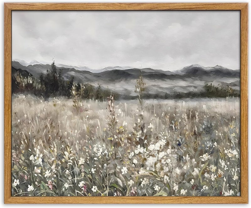 UPWOIGH Framed Wall Art Decorations Classical Oil Painting Canvas Prints Champ fleuri Vintage Wall Art for Home Room Bathroom Decor 12x16in - Image 1