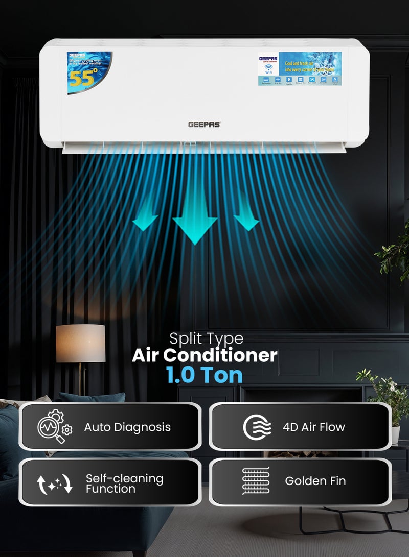GEEPAS 1.0 Ton Split Type Air Conditioner 12000 BTU| LED Display, Auto Restart, Strong Airflow, Energy-Saving, Elegant Design| GACS1225CUE 1650 W GACS1225CUE White - Image 2