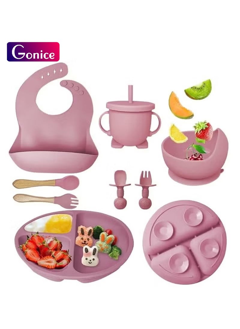 Gonice Baby Feeding Set 9 Piece, Baby Led Weaning Utensils Set Includes Suction Bowl and Plate, Baby Spoon and Fork, Sippy Cup with Straw and Lid, Baby Feeding Supplies  - Image 1
