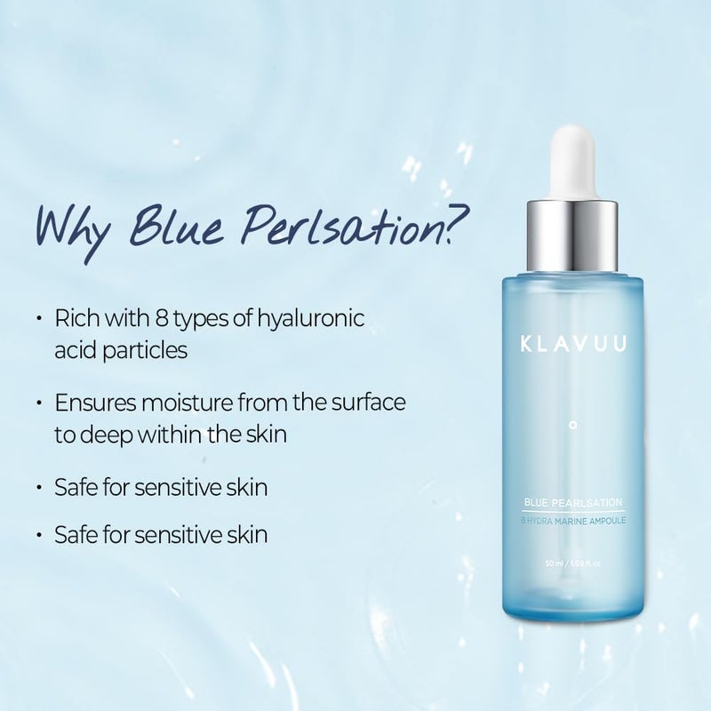 Klavuu BLUE PEARLSATION 8 Hydra Marine Ampoule - Enriched with Hyaluronic Acid for Dual-Layered Skin Hydration & Panthenol Nourishment - Ideal for Sensitive Skin Types â€“ 1.69 floz - Image 3