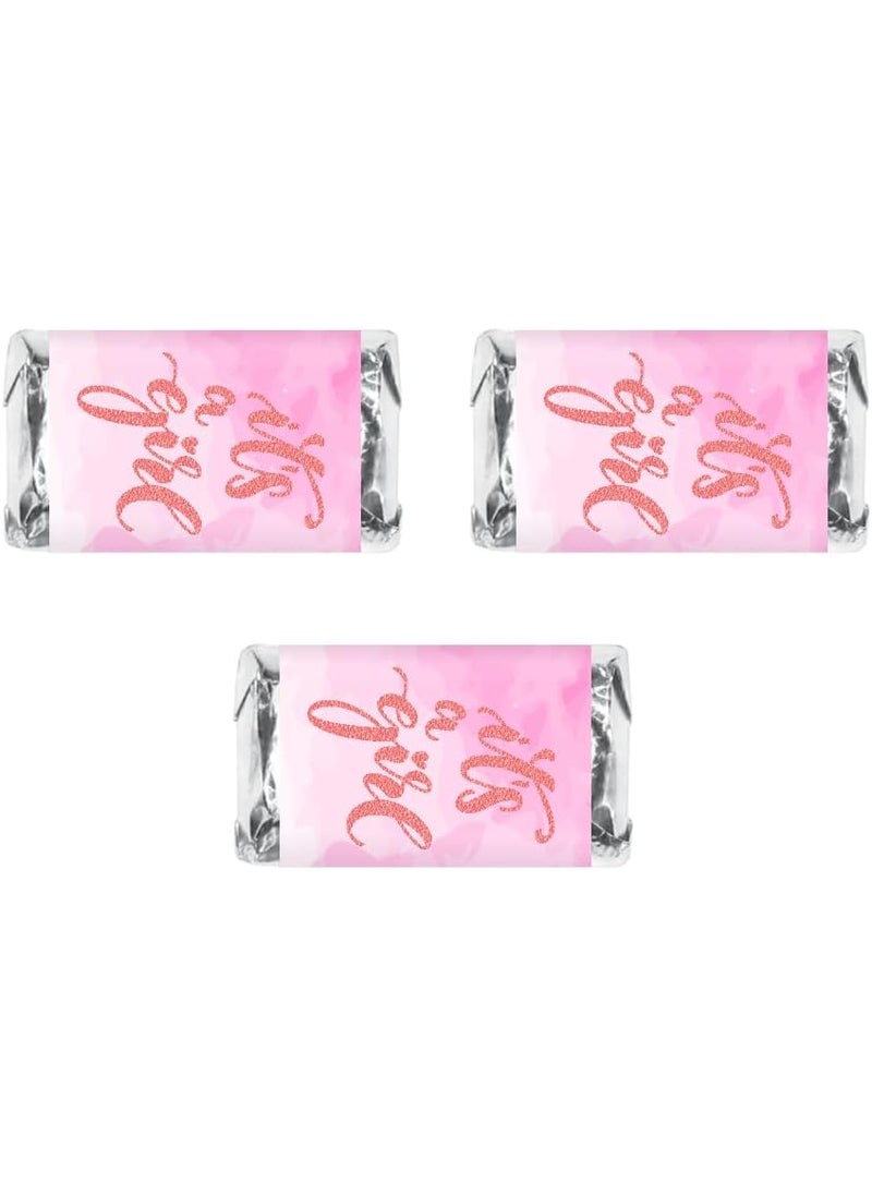 RokAPary 60 Modern Its a Girl Pink Background Baby Shower Miniatures Candy Bar Wrapper Baby Shower Miniatures Candy Bar Stickers Decorations Candy Not Included Made in USA  - Image 1