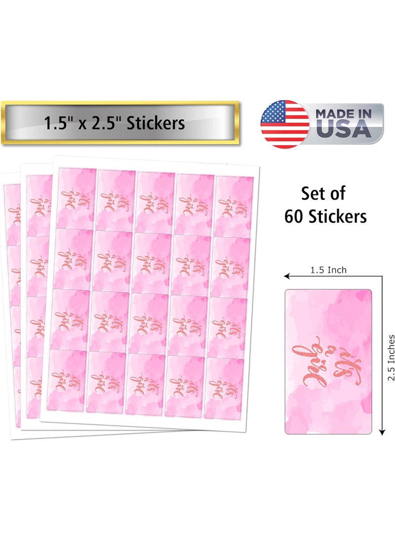 RokAPary 60 Modern Its a Girl Pink Background Baby Shower Miniatures Candy Bar Wrapper Baby Shower Miniatures Candy Bar Stickers Decorations Candy Not Included Made in USA  - Image 2