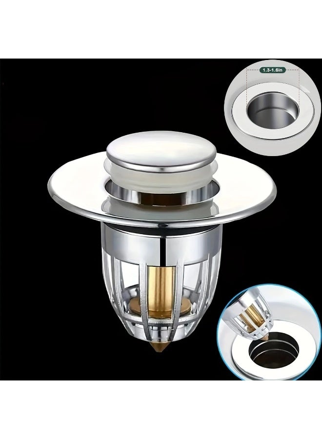 Goolsky 1pc Universal Bathroom Sink Stopper, Anti-odor Wash Basin Refined Copper Core, Pop Up Bathroom Sink Plug, Press Type Sink Drain Stopper, Washbasin Drain Filter, Bathtub Plug Hair Catcher, Bathroom Accessories  - Image 2