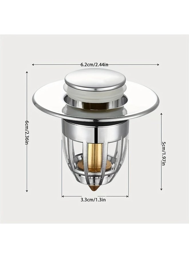 Goolsky 1pc Universal Bathroom Sink Stopper, Anti-odor Wash Basin Refined Copper Core, Pop Up Bathroom Sink Plug, Press Type Sink Drain Stopper, Washbasin Drain Filter, Bathtub Plug Hair Catcher, Bathroom Accessories  - Image 4