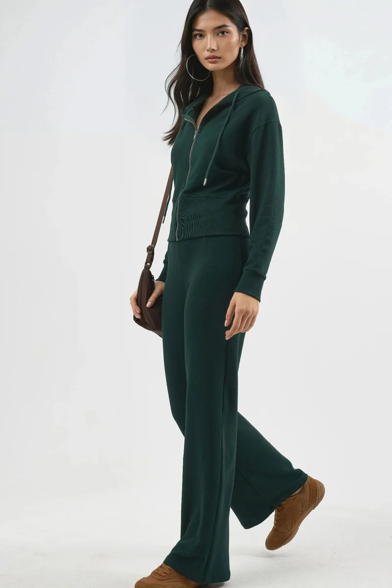 Busem Forest Green BUSEM High Waist Pull-On Straight Leg Pants for Women | Best Price UAE