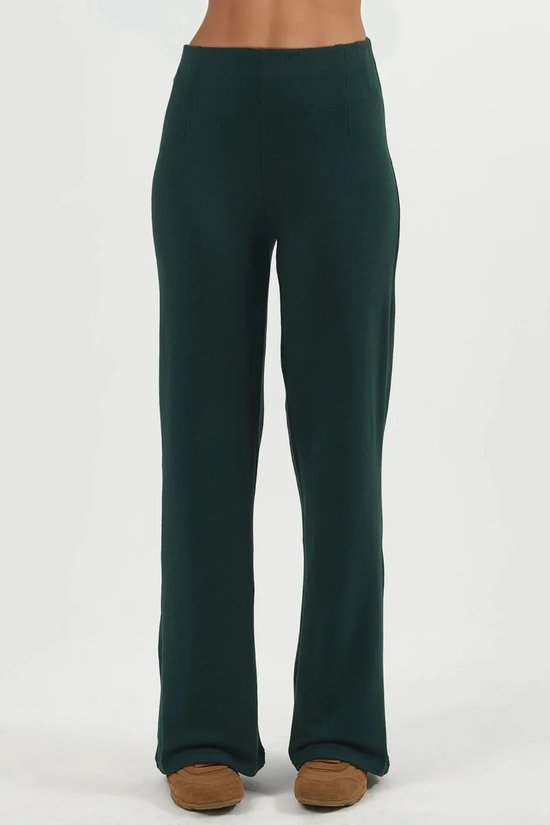 Busem Forest Green BUSEM High Waist Pull-On Straight Leg Pants for Women | Best Price UAE