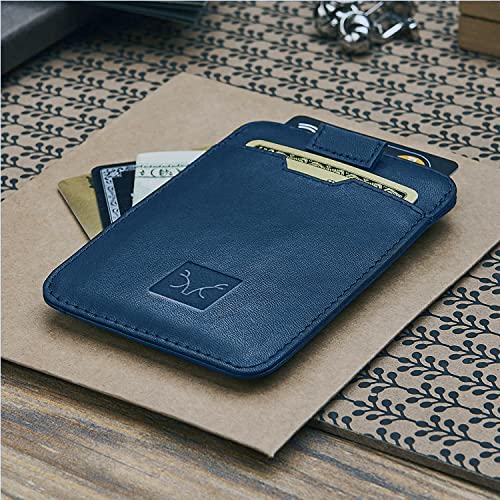 AL FASCINO Leather Credit Card Holder -Slim Minimalist Front Pocket RFID Blocking Leather Wallets for Men Women (Navy Blue) - Image 5