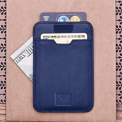AL FASCINO Leather Credit Card Holder -Slim Minimalist Front Pocket RFID Blocking Leather Wallets for Men Women (Navy Blue) - Image 3