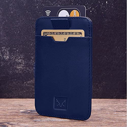 AL FASCINO Leather Credit Card Holder -Slim Minimalist Front Pocket RFID Blocking Leather Wallets for Men Women (Navy Blue) - Image 4