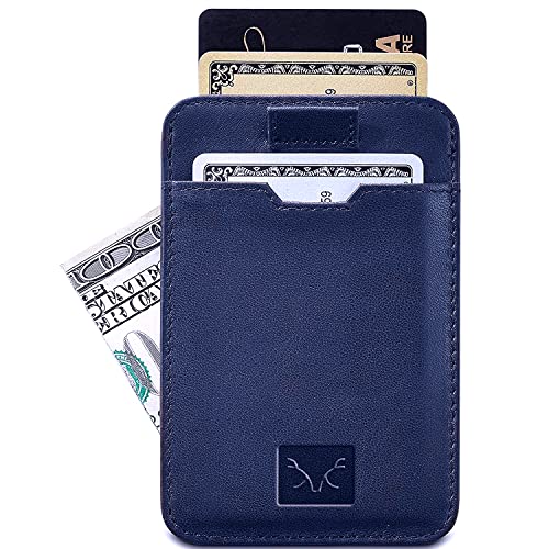 AL FASCINO Leather Credit Card Holder -Slim Minimalist Front Pocket RFID Blocking Leather Wallets for Men Women (Navy Blue) - Image 2