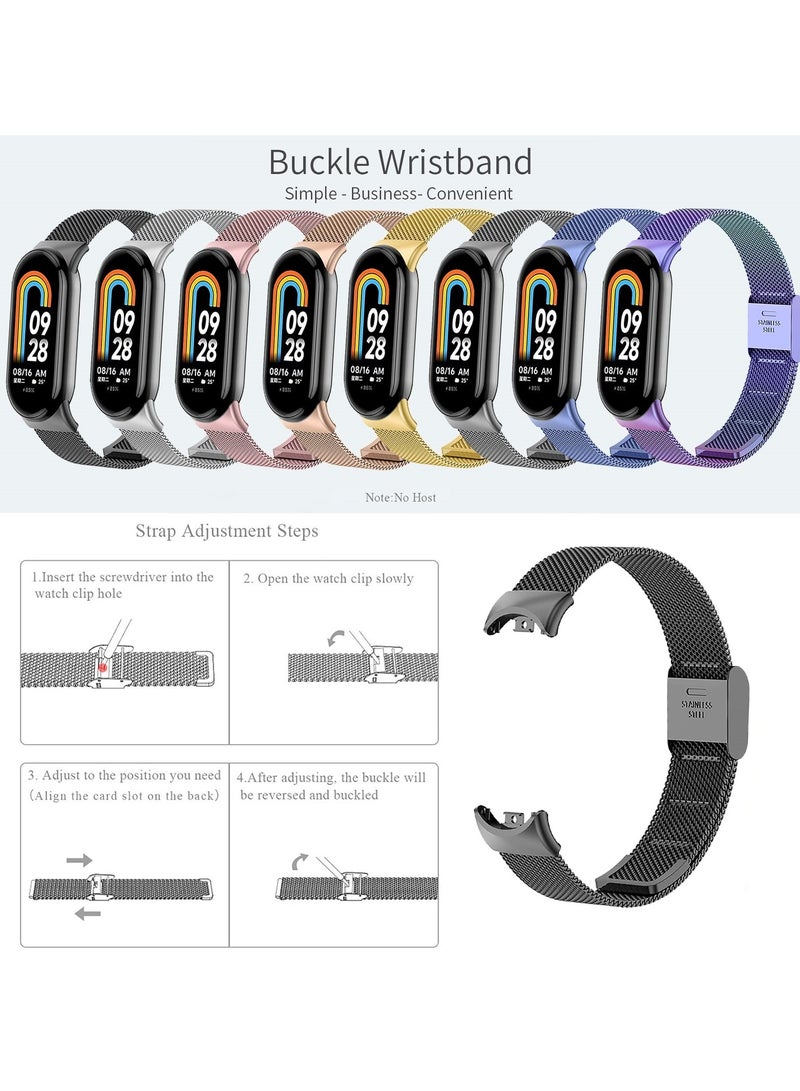 O Ozone (Pack of 2) Milanese Straps Compatibile with Xiaomi Smart Band 10 / Band 9 / Band 8, Stainless Steel Replacement Strap Mesh Metal Watch Bands Adjustable Buckle Smart Wristbands Strap- Silver/Rose Gold - Image 2