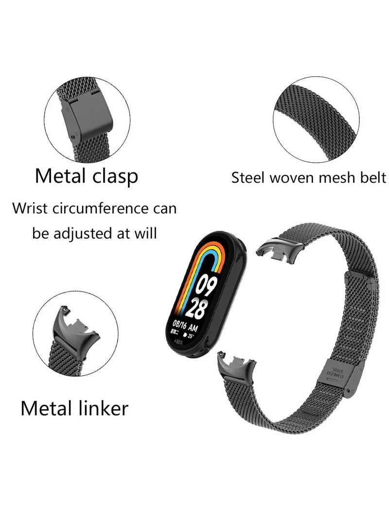 O Ozone (Pack of 2) Milanese Straps Compatibile with Xiaomi Smart Band 10 / Band 9 / Band 8, Stainless Steel Replacement Strap Mesh Metal Watch Bands Adjustable Buckle Smart Wristbands Strap- Silver/Rose Gold - Image 4