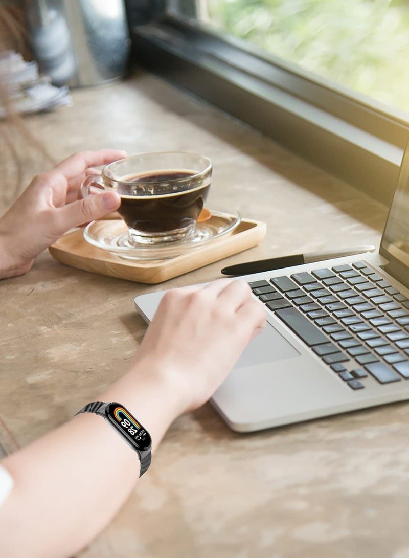 O Ozone (Pack of 2) Milanese Straps Compatibile with Xiaomi Smart Band 10 / Band 9 / Band 8, Stainless Steel Replacement Strap Mesh Metal Watch Bands Adjustable Buckle Smart Wristbands Strap- Silver/Rose Gold - Image 5