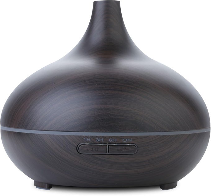 DARK WOOD GRAIN LOOK ESSENTIAL OIL DIFFUSER, ULTRASONIC DIFFUSING COOL MIST HUMIDIFIER WITH TIMERS FOR OFFICE HOME BEDROOM BABY ROOM STUDY YOGA SPA, WITH TIMER AND 7 COLOR NIGHT LIGHT