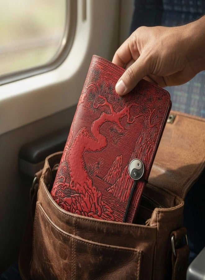 Modern Artisans Red Japanese Serenity Garden Motif Embossed Leather A5 Writing Journal, 6 x 9-inch + Refillable Hardbound Insert Book - Image 2