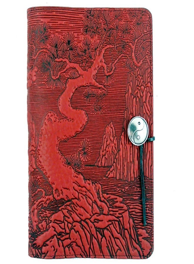 Modern Artisans Red Japanese Serenity Garden Motif Embossed Leather A5 Writing Journal, 6 x 9-inch + Refillable Hardbound Insert Book - Image 1