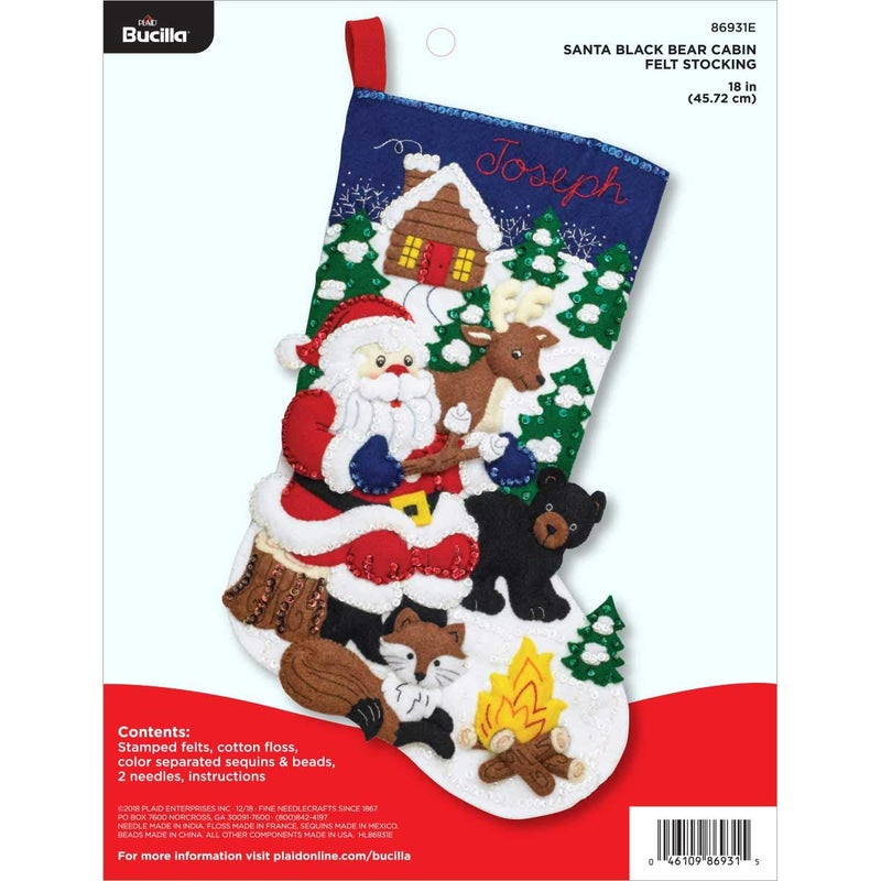 Bucilla Bucilla Felt Stocking Applique Kit 18 Santa Black Bear Cabin 