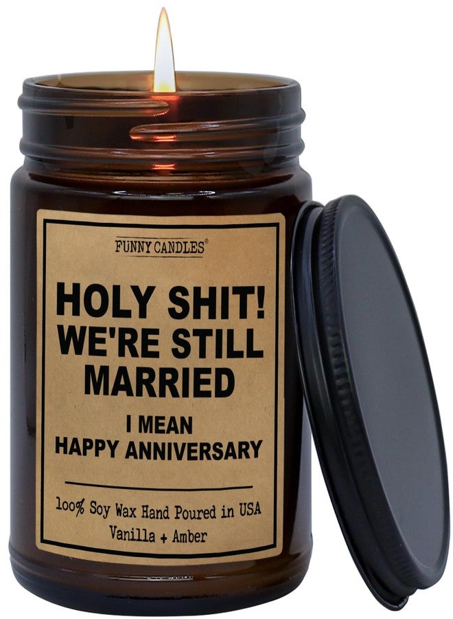 Funny Candles ! We’re Still Married Wedding Anniversary Present for Men, Women, Couple, Him, Husband, Cool Funny Gifts, 9 oz Amber Jar, Romantic Marriage Handmade Aromatherapy Candle, Made in The USA - Image 1