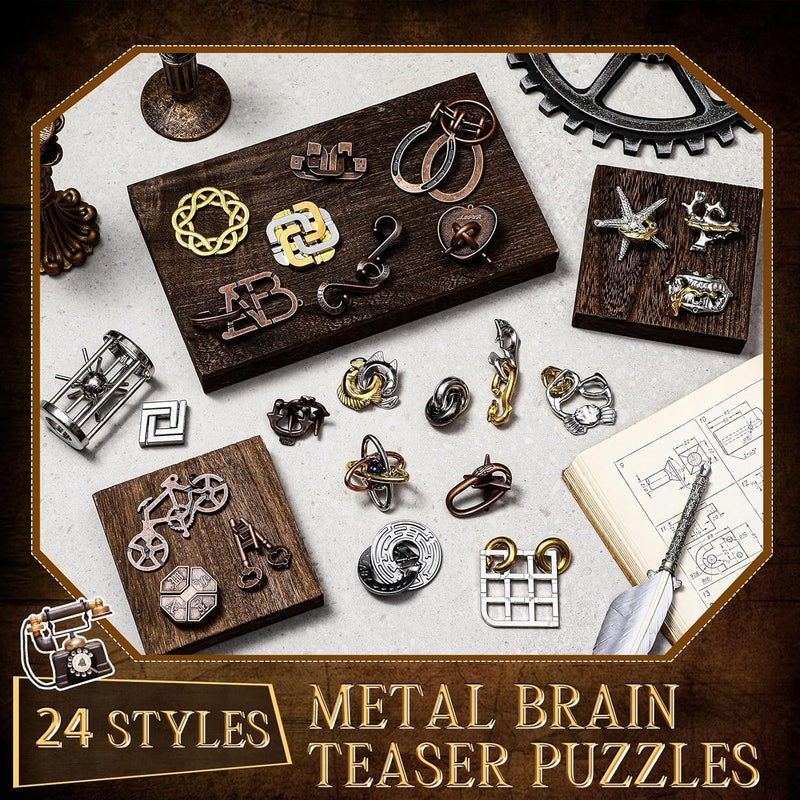 Yilloog 24 Pcs Metal Brain Teaser Puzzles Assortment for Adults Difficult Magic Puzzles Highly Hard Brain Games Iq Logic Test Disentanglement Game for Mind Challenge(Novelty) - Image 3