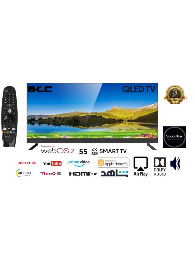 ايه تي سي تلفزيون ذكي 55 بوصة بدقة ، QLED ، نظام webOS ، ريموت ماجيك ، صوت دولبي E-LD-55UWBQ S اسود - Image 1