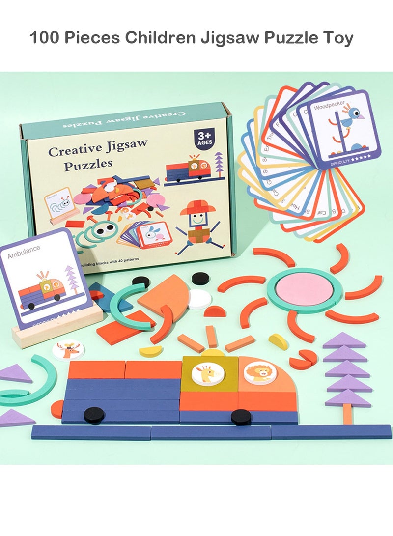 100 قطعة من مكعبات الألغاز الخشبية الإبداعية للأطفال، مكعبات بناء متعددة الوظائف، ألعاب تعليمية - Image 1