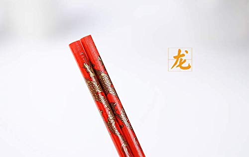 Cafurty 10 Pairs Chinese Bamboo Chopsticks (10 Pairs Red Chopsticks) - Image 3