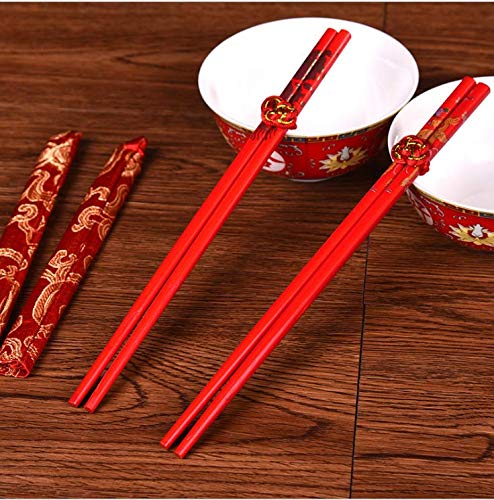 Cafurty 10 Pairs Chinese Bamboo Chopsticks (10 Pairs Red Chopsticks) - Image 2