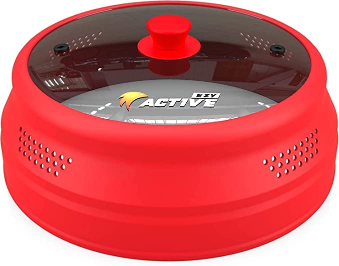 Ezy Active Collapsible Microwave Cover for Food  Silicone and Glass Splatter Guard Lid for 612 inch Plates  Bowls Dishwasher Safe Heat Resistant BPAFree Red