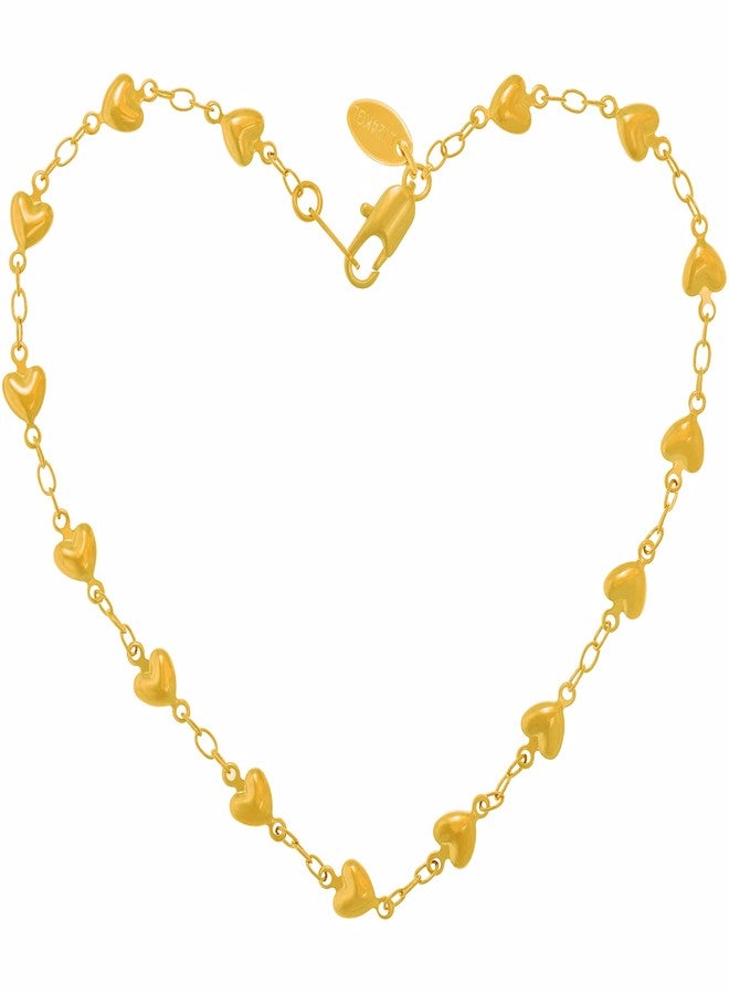 LIFETIME JEWELRY Solid Heart Link Anklet for Women & Girls 24k Real Gold Plated Bracelet (Yellow Gold, 10 inches) - Image 1