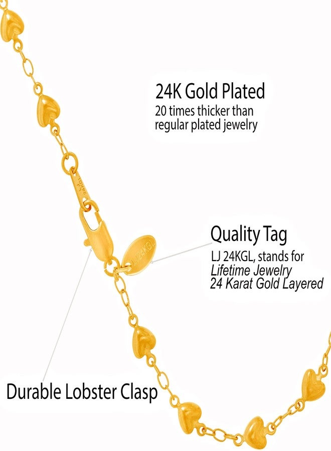 LIFETIME JEWELRY Solid Heart Link Anklet for Women & Girls 24k Real Gold Plated Bracelet (Yellow Gold, 10 inches) - Image 4