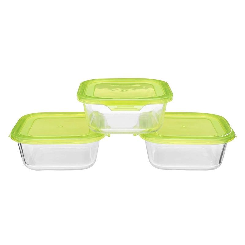 Cutting EDGE Flexi Borosilicate Square Glass Food Container with Lid Green Set of 3 850ml - Image 1