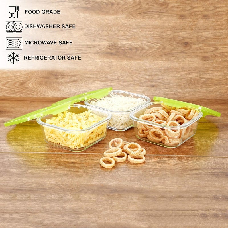 Cutting EDGE Flexi Borosilicate Square Glass Food Container with Lid Green Set of 3 850ml - Image 3