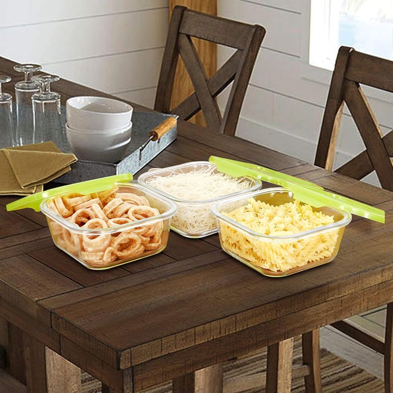 Cutting EDGE Flexi Borosilicate Square Glass Food Container with Lid Green Set of 3 850ml - Image 4
