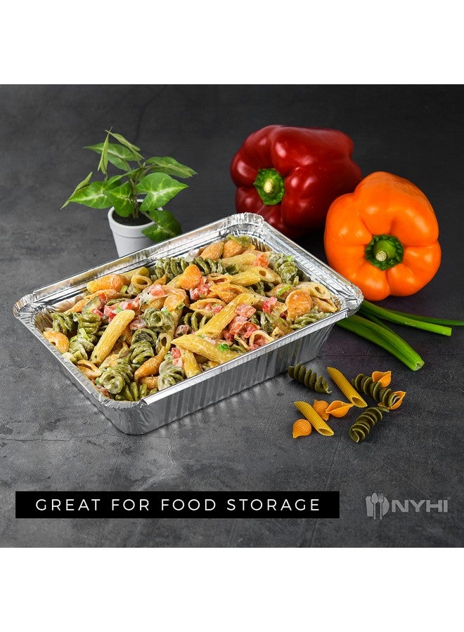 NYHI NYHI 8.4" x 5.9" Disposable Aluminum Pans with Lids Foil Containers for Cooking Baking Meal Prep Takeout Heavy Duty Food Storage Pan Trays Freezer Container with Lid  - Image 2