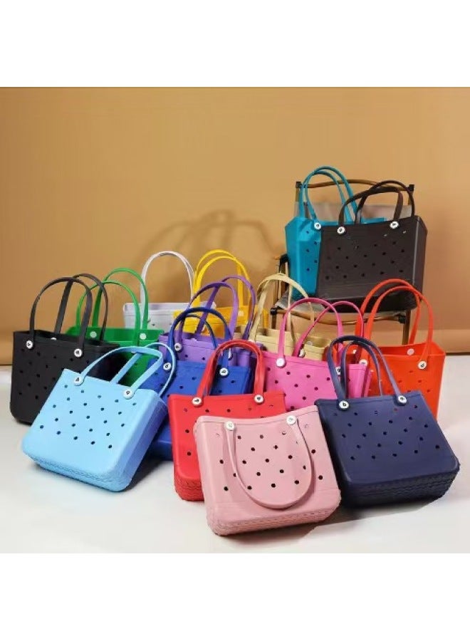 EVA Beach Bag Hole Bag Portable Handbag Waterproof Travel Bag Washable Suitable For Sports Beach Swimming Pool-Color:Navy Blue-Size:Medium Bag 36*14*30cm - Image 2